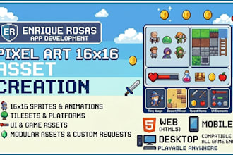 create pixel art 16x16 sprites, tilesets, UI and game assets