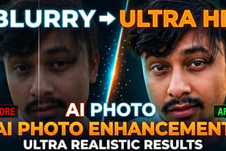 do ai photo enhancement, upscale and cinematic retouch
