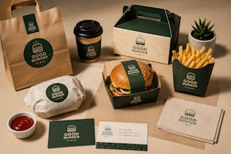 do food packaging, takeaway packaging, food logo, menu, restaurant box and label