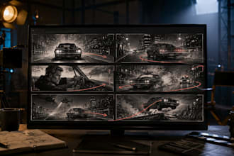 draw a cinematic film storyboard for movies and music video