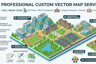 draw a custom vector map of the site plan, office, collage, school
