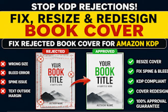 fix resize book cover, fix rejected book for amazon kdp book cover redesign