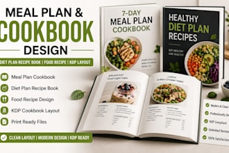 design meal plan cookbook, diet plan recipe book, food recipe, KDP layout