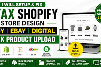 fix setup hyax shopify store design etsy ebay digital bulk product upload