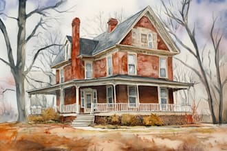 draw house illustration watercolor style