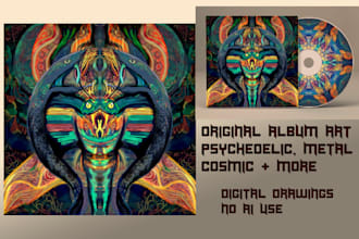 create high quality custom album art, psychedelic, cosmic, surreal and metal