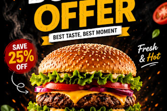 design attractive food burger poster and social media ad