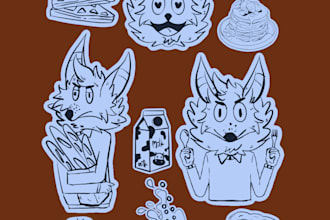 hand drawn line art illustration stickers