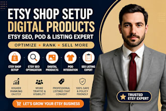 etsy shop setup, digital products, etsy SEO, pod and listing expert optimization
