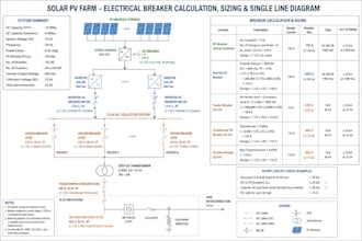 design solar pv farm electrical breaker calculation sizing single line diagram