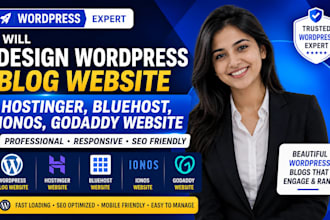 design wordpress blog website hostinger website, bluehost, ionos godaddy website