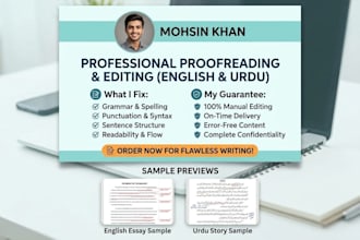 do professionally proofread edit and check grammar for english or urdu text