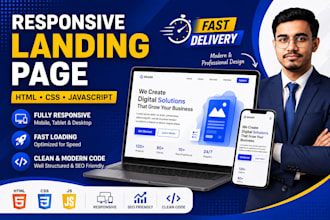 develop responsive landing page using HTML CSS javascript
