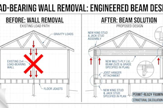 design beam for load bearing wall removal framing plan