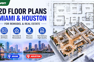 draw and redraw miami and houston 2d floor plans for remodel and real estate