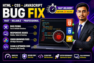 fix HTML CSS javascript bugs responsive website issues