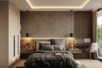 do bedroom and living room interior design with 3d render