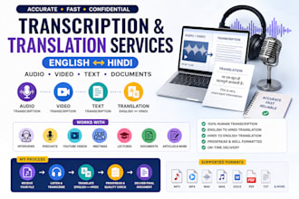 transcribe and translate english and hindi content