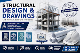 design structural calculation, frame plan, foundation and construction drawing