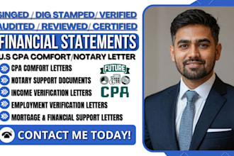 audit financial statement, US CPA letter, income verification, notary letters