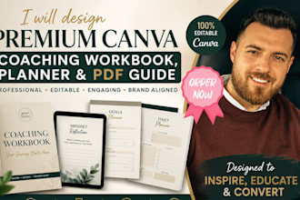 design premium canva coaching workbook, planner and PDF guide