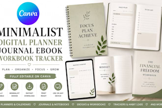 design minimalist digital planner journal ebook workbook tracker etsy on canva