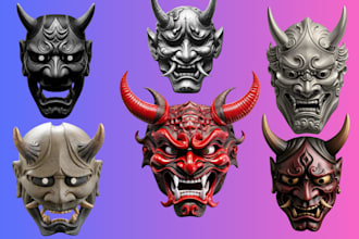 design 3d print cyberpunk oni samurai mask stl wearable for 3d printing