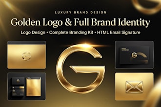golden logo or brand  identity design,full branding kit and HTML email signature