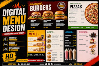 design digital menu, restaurant menu design digital menu board and animated menu
