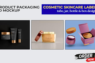 design luxury cosmetic skincare label, tube jar design, product packaging mockup