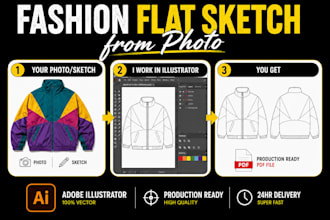 create fashion tech pack and flat sketch for garment production