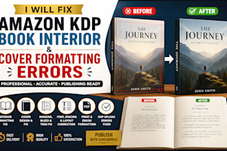 fix book cover errors and interior formatting for KDP