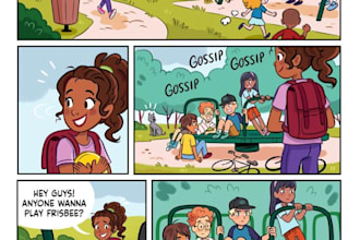 draw children comic book, in panels and strips