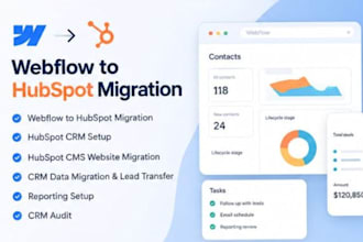 migrate website, webflow to hubspot CRM, hubspot cms, workflow automation setup