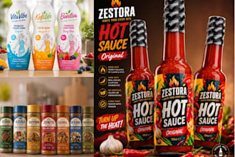 design product label and packaging for bottles, jars, spice and food products