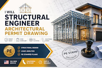 structural engineer architectural permit drawing USA california pe stamp