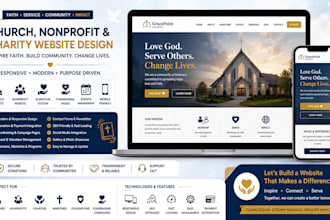 design responsive church logo nonprofit charity donation fundraising website