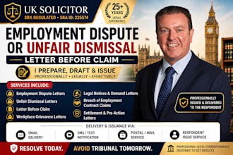 issue UK employment dispute letter before claim, unfair dismissal as a solicitor