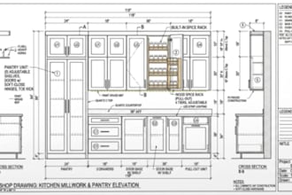 create interior millwork, pantry, kitchen cabinet, spice rack, shop drawing