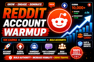 warm reddit account,bulk account,grow karma,10k karma,subreddit manage,reddit xx