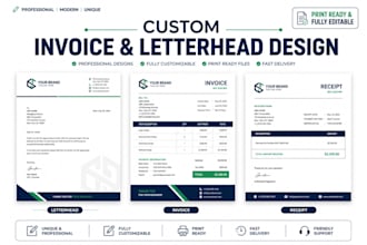 design professional invoice template word, excel and PDF