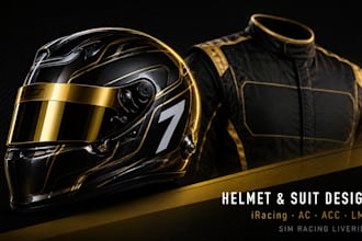 design custom sim racing helmet and suit skin for iracing, assetto corsa, lmu