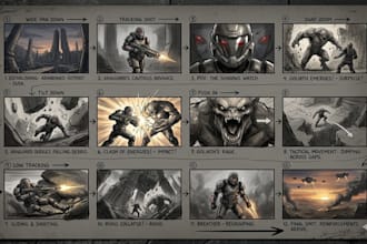 create game cinematic storyboard sequences and cutscenes