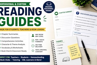 create reading guides, study worksheets, and discussion questions for books