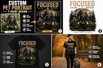 create a unique custom pet portrait t shirt design from your photo