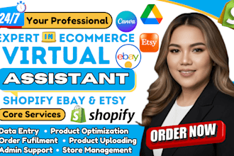 be your ecommerce virtual assistant, shopify VA, etsy VA, ebay VA, data entry VA