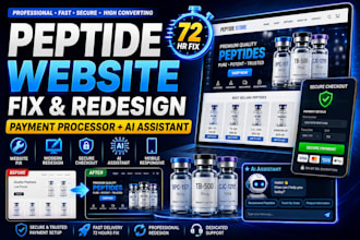 72hrs design peptide website, fix peptide payment processor issues
