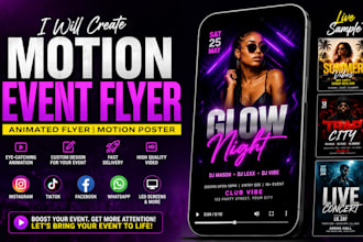 do canva motion event flyer, party animated flyer, motion poster for event party