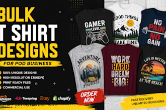 do bulk design for t shirt clothing for teespring merch amazon esty pod