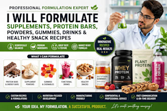 formulate supplement, protein bars, powders, gummies, drinks, and snacks recipes